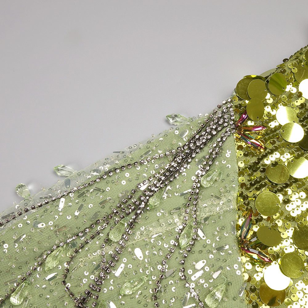 Ella Green Feather Shining Sequins Maxi Dress