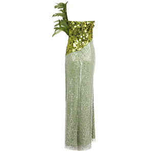 Ella Green Feather Shining Sequins Maxi Dress