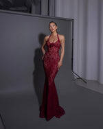 Load image into Gallery viewer, CAMMLIA BURGUNDY MERMAID MAXI DRESS
