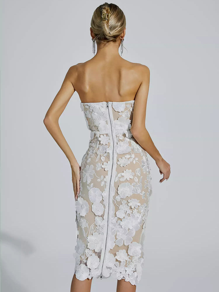 PHEBE STRAPLESS EMBROIDERY DRESS