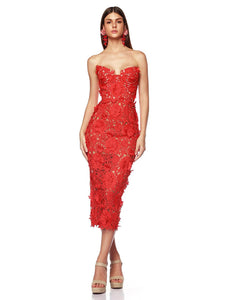 PHEBE STRAPLESS EMBROIDERY DRESS