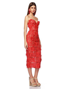 PHEBE STRAPLESS EMBROIDERY DRESS