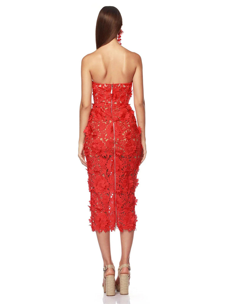 PHEBE STRAPLESS EMBROIDERY DRESS