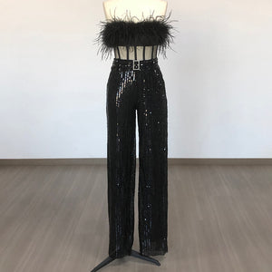 SERA FEATHER MESH JUMPSUIT