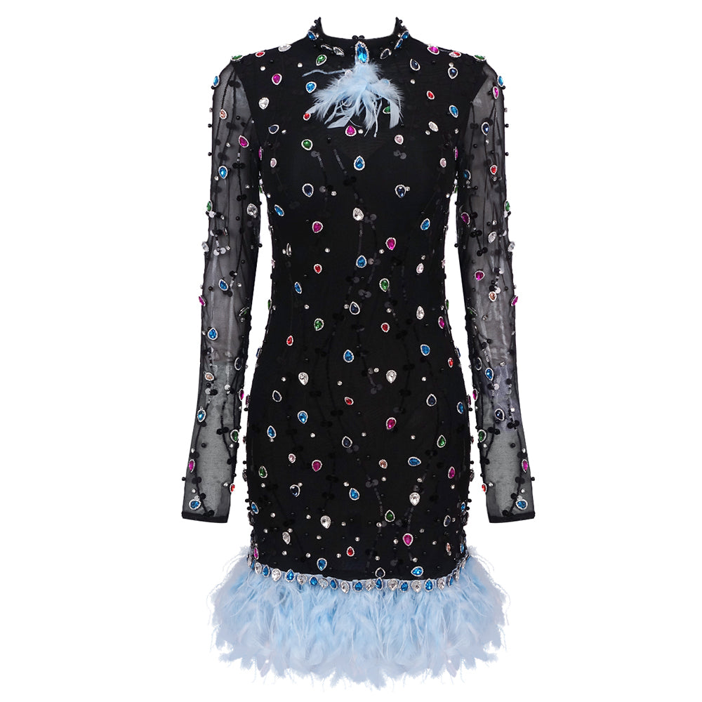 EASTER FEATHER CRYSTAL MINI DRESS