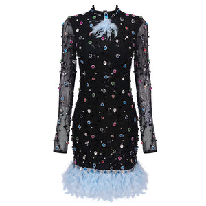 EASTER FEATHER CRYSTAL MINI DRESS