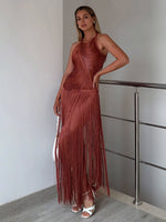 Carregar imagem no visualizador da galeria, ANGELIA HALTER TASSEL LONG DRESS
