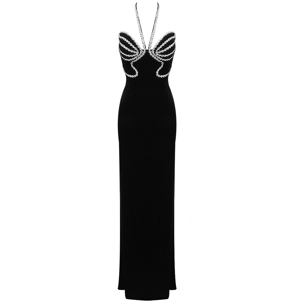 HANNAH HALTER CRYSTAL MAXI DRESS