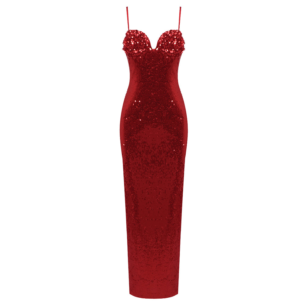 NYDIA RED SEQUINS MAXI DRESS