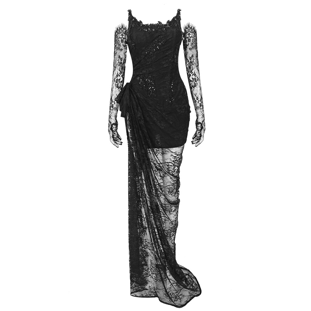 KATEO BLACK LACE LONG DRESS WITH GLOVES