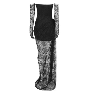 KATEO BLACK LACE LONG DRESS WITH GLOVES