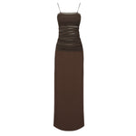 Cargar imagen en el visor de la galería, OQTAN BROWN BANDAGE PATCHWORK MESH LONG DRESS
