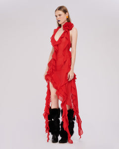 PUNANG RED MESH DRESS