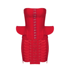 POPO RED BANDAGE DRESS SET