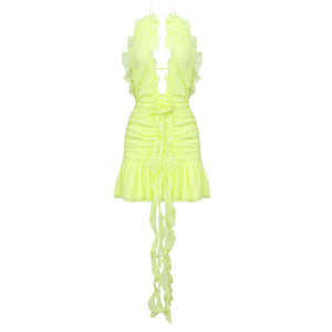 AOJIA LIGHT YELLOW CHIFFON MINI DRESS