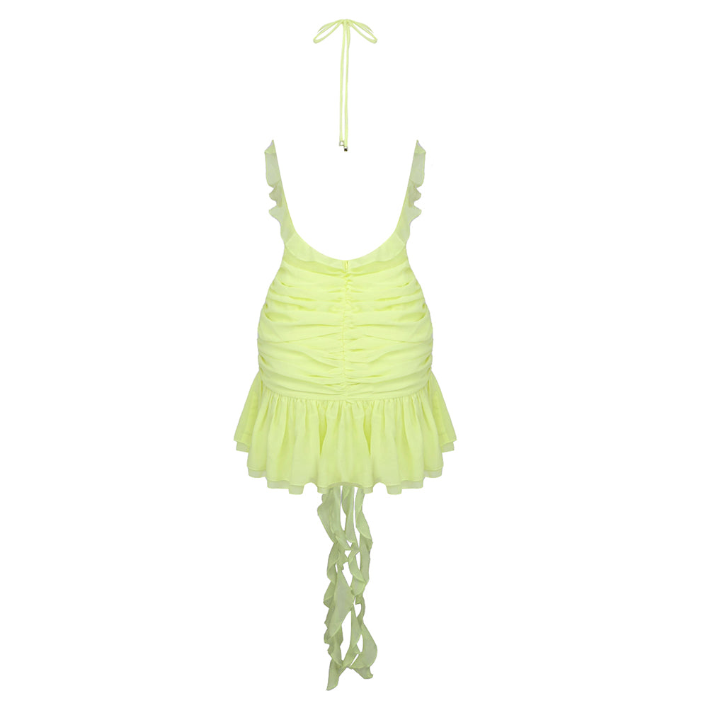 AOJIA LIGHT YELLOW CHIFFON MINI DRESS