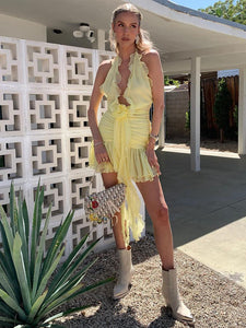 AOJIA LIGHT YELLOW CHIFFON MINI DRESS