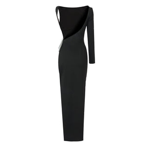 DAMIE BLACK ONE SHOULDER LONG DRESS