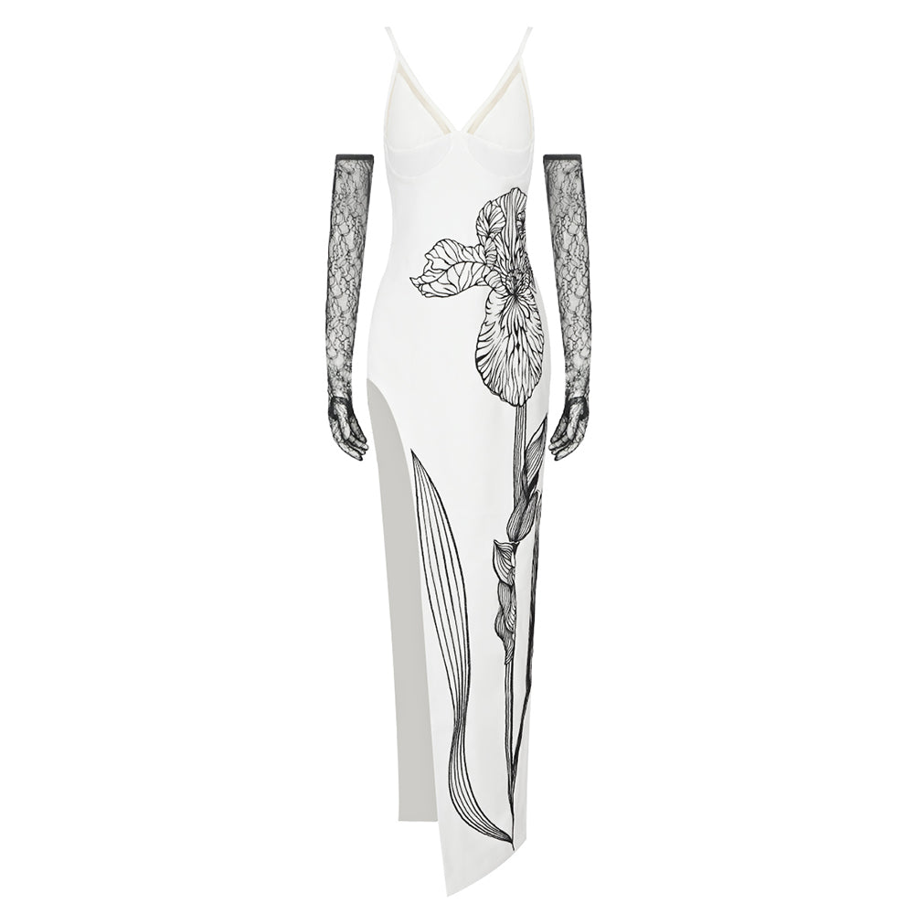 EIVO WHITE LONG DRESS WITH GLOVES