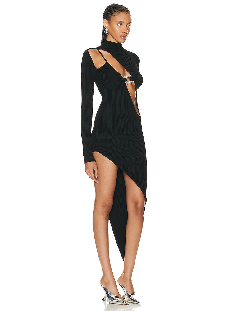 UNOK BLACK BANDAGE MIDI DRESS