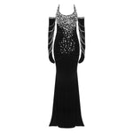 Load image into Gallery viewer, LAMEI BLACK MAXI DRESS WITH GLOVES
