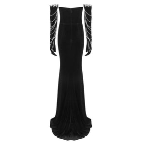 LAMEI BLACK MAXI DRESS WITH GLOVES
