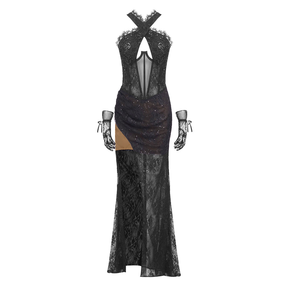 LCIME BLACK MAXI DRESS WITH GLOVES
