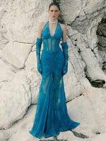 Cargar imagen en el visor de la galería, LTGAI BLUE MAXI DRESS  WITH GLOVES
