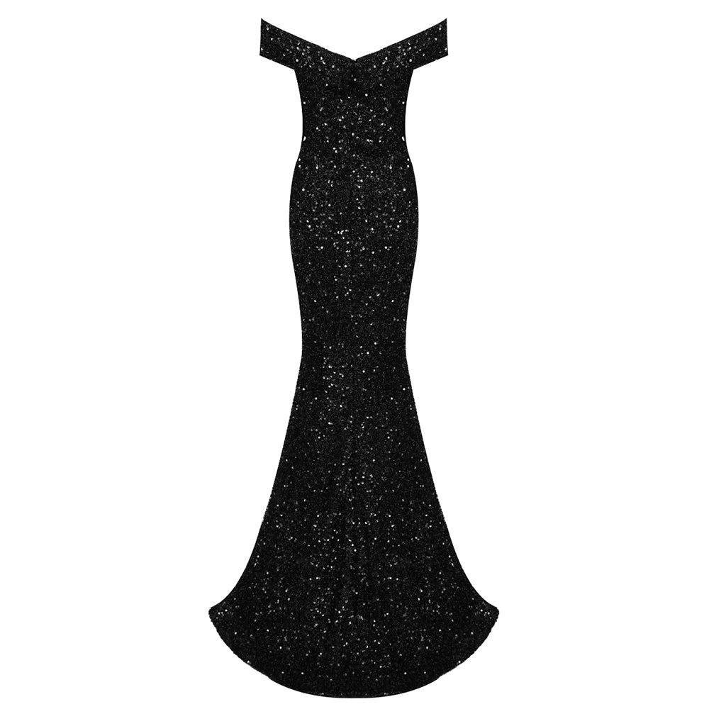 KTIYA BLACK SEQUINS MAXI DRESS