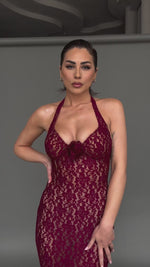 Load and play video in Gallery viewer, CAMMLIA BURGUNDY MERMAID MAXI DRESS
