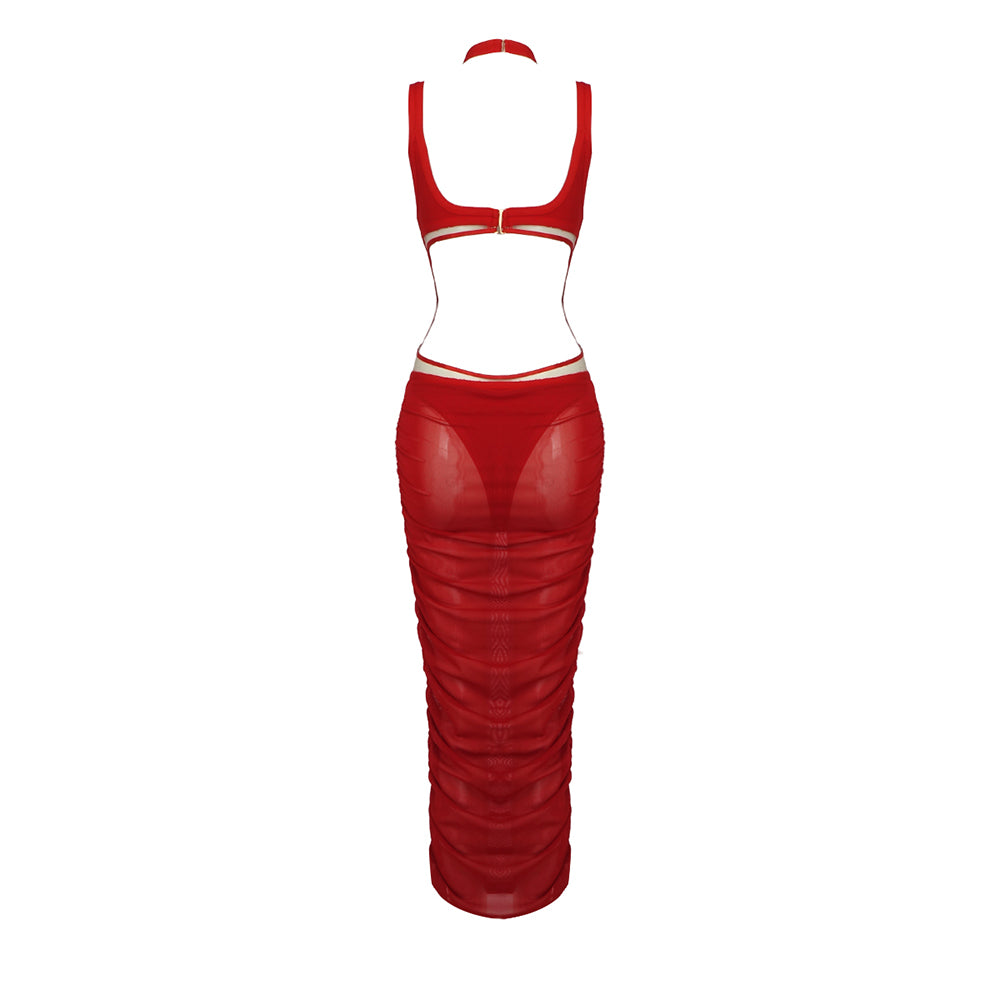 RIGA RED MIDI DRESS