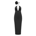 Load image into Gallery viewer, FERN BLACK SATIN MIDI DRESS
