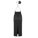 Load image into Gallery viewer, FERN BLACK SATIN MIDI DRESS
