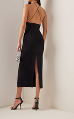 Load image into Gallery viewer, FERN BLACK SATIN MIDI DRESS
