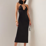 Load image into Gallery viewer, FERN BLACK SATIN MIDI DRESS
